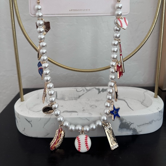 Anthropologie Icon Pearl Bag Charm Game Day Baseball NWT - Picture 6 of 7